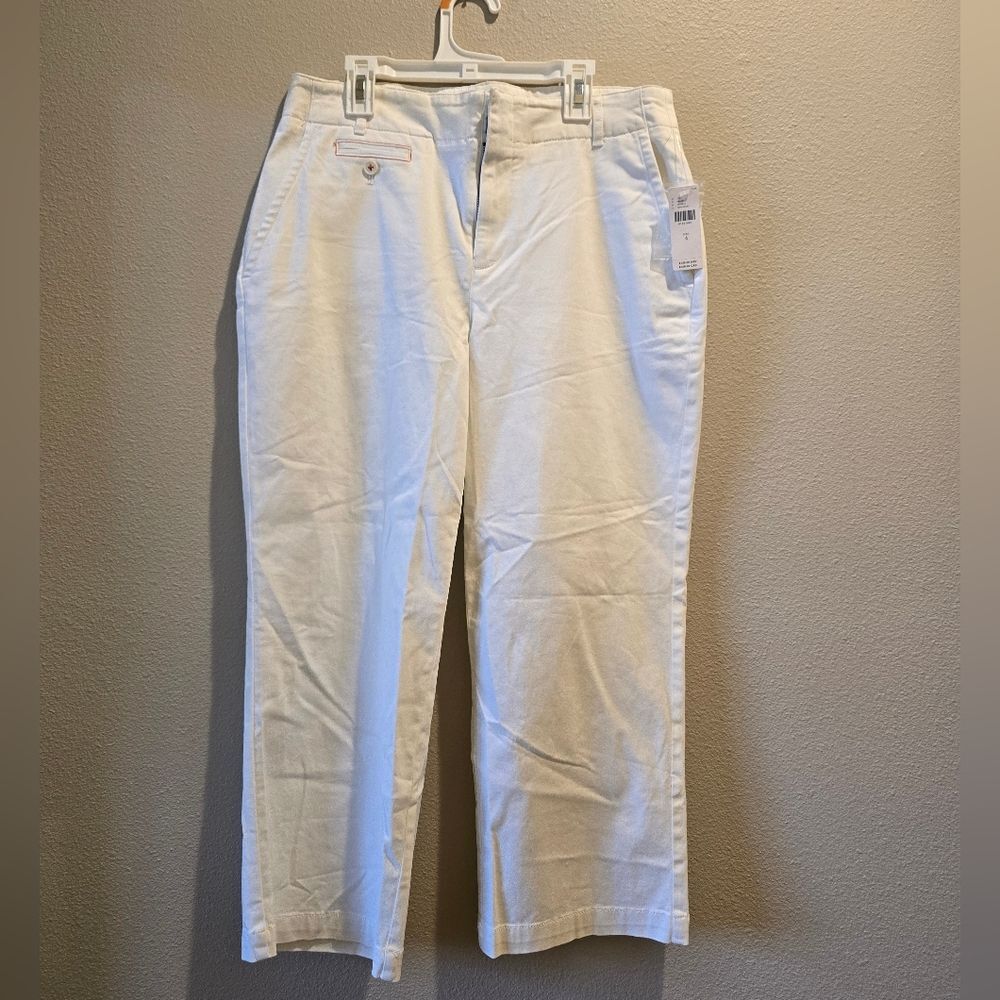 Anthropologie Maeve Ivory High Rise Wide Leg Cropped Pants Slit Pocket NWT Sz 4